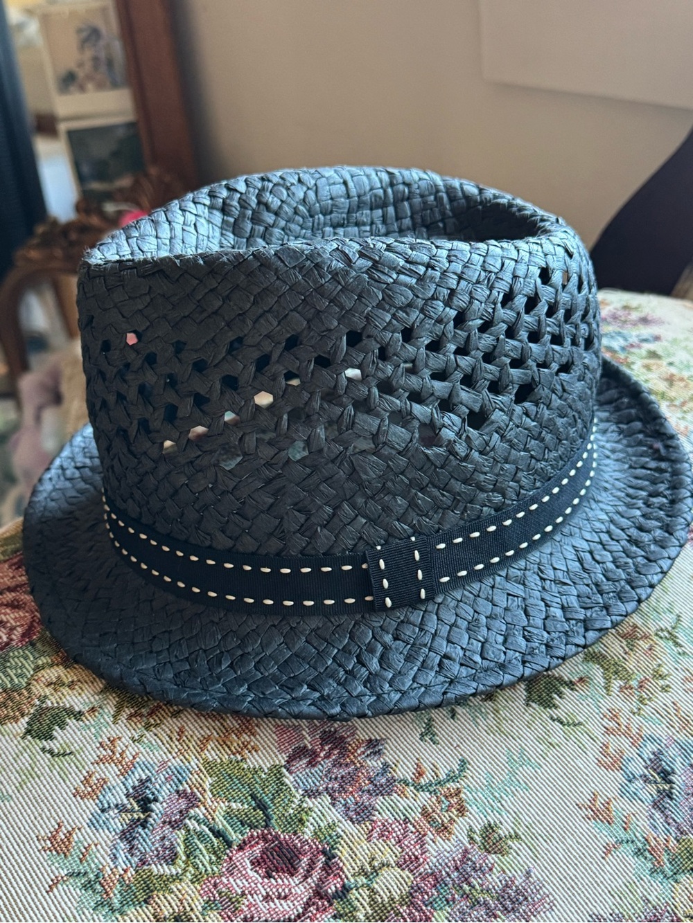 Woven Straw Fedora Hat with Stitched Band - Black #boho #coachella #summer